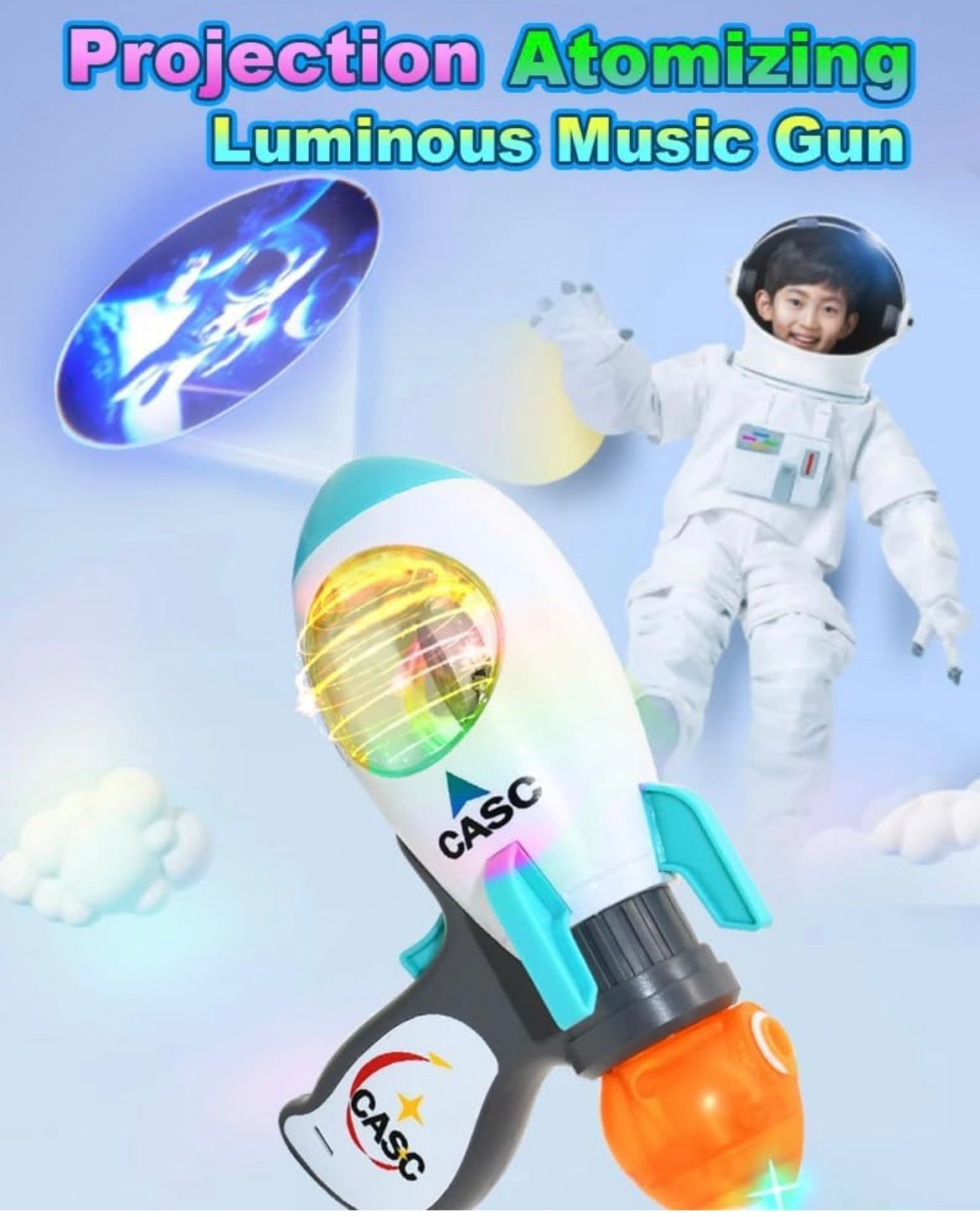 Rocket gun with smoke - Space Exploration Musical Gun with Moving Flashing Lights and Rotation Multi Color