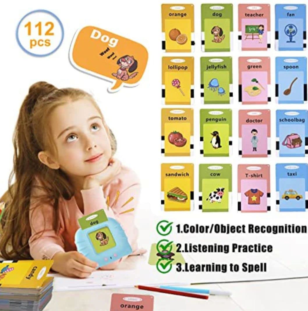 Talking Cognitive_Skills Flash Card Learning Device Toy Early Learning 224 Words Sounds Music Playing Game - USB Rechargeable for Kids (1-6 Years) Toddlers Preschool Education (Random Color)