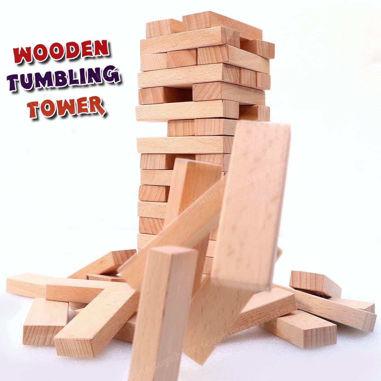 Wooden 54 Wooden Building Block, Party Game, Tumbling Tower Game for Kids and Adults