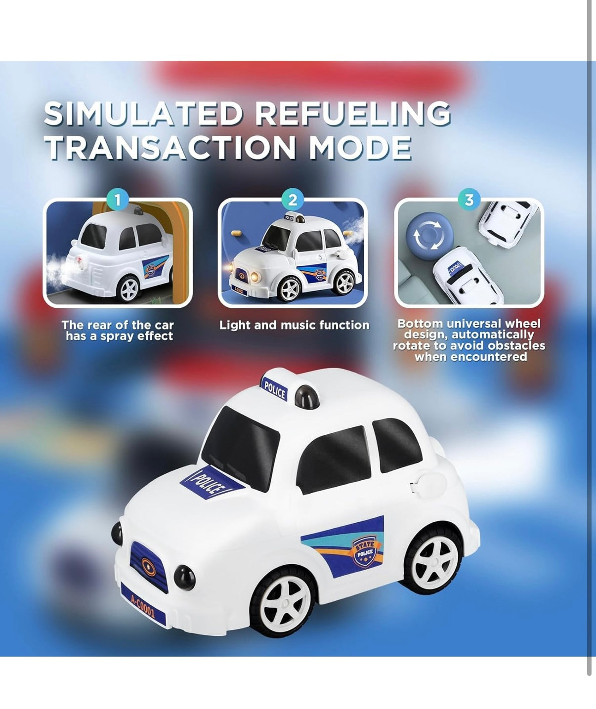 Battery-Operated Mini DIY Gas Station Simulation Model Interactive Refueling Pump & Car Toy Along with Mist Spray Feature Music &Lights Learning Toy for Kids Boys Girls 4+