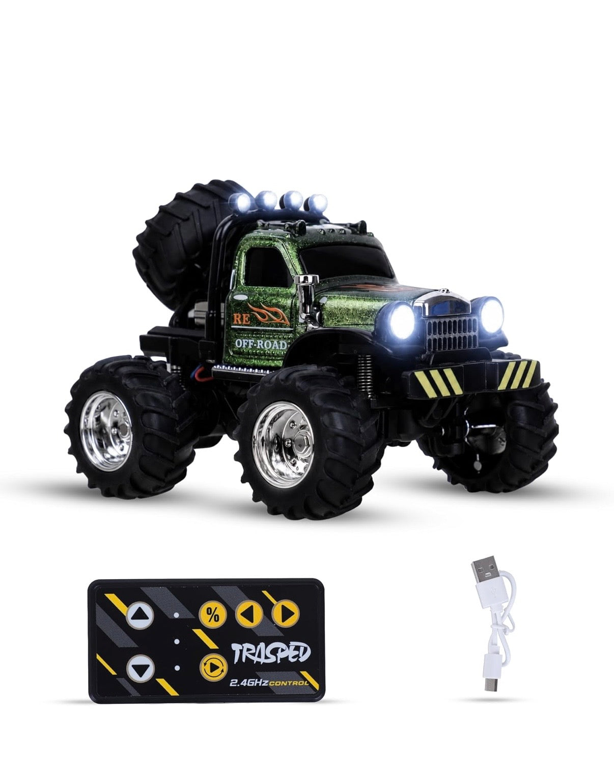 RC Monster Truck for Kids, Mini RC Off Road Car with LED Lights, USB Rechargeable, 2.4GHz Wireless RC Car, Shock Absorber, Big Rubber Tires, Toy Gift for Boys & Girls Age 3
