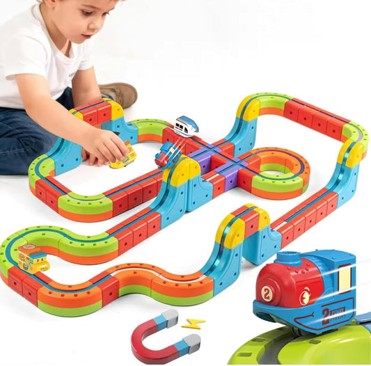 150 pcs Biggest size Car rail track - DIY JIGSAW magnetic Train  TRACK - Puzzle Racer Track Car Set Kids Puzzle Track Car Play Set Plastic Puzzles Tracks with Vehicles playmaster toys