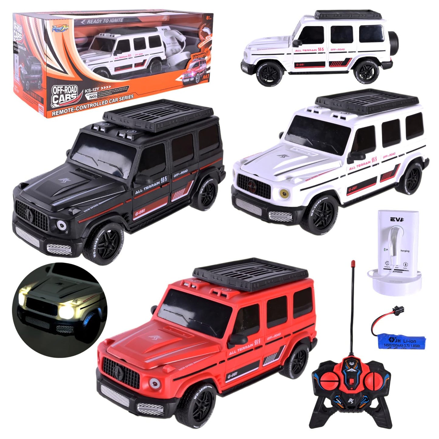 Remote Control Off-Road SUV Car, 1:24 Scale, LED Lights, Rechargeable with Charging Station