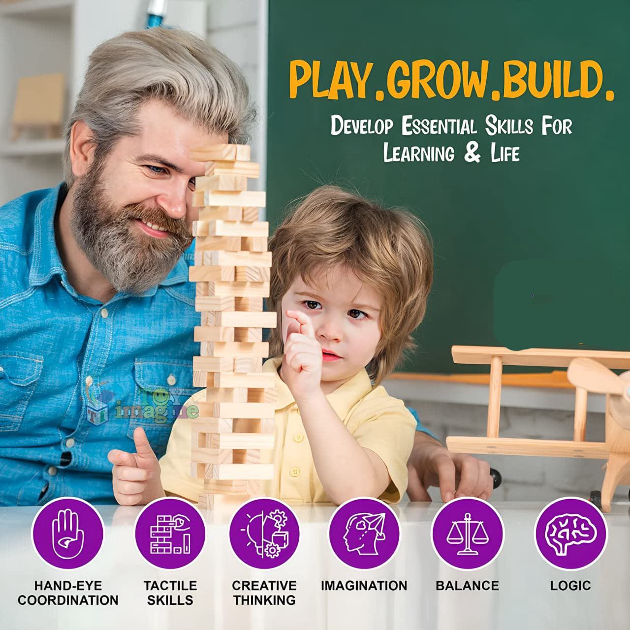 Wooden 54 Wooden Building Block, Party Game, Tumbling Tower Game for Kids and Adults