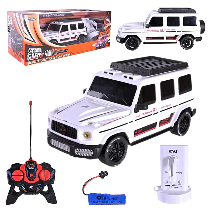 Remote Control Off-Road SUV Car, 1:24 Scale, LED Lights, Rechargeable with Charging Station