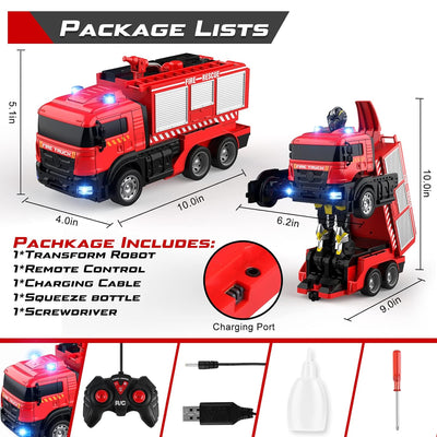 Remote control robot transformer - RC Fire Fighting TRUCK convert into Transformer ROBOT -RC Truck with Water Gun and Lights&Sound, Fire Engine Transformer Toys- playmaster toys