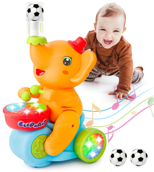 Elephant Musician Toy for Kids with Music and Flashing Light Walking Drum Playing with Lavitation Ball Electric Toys for Kids Cute Elephant Musical Toy