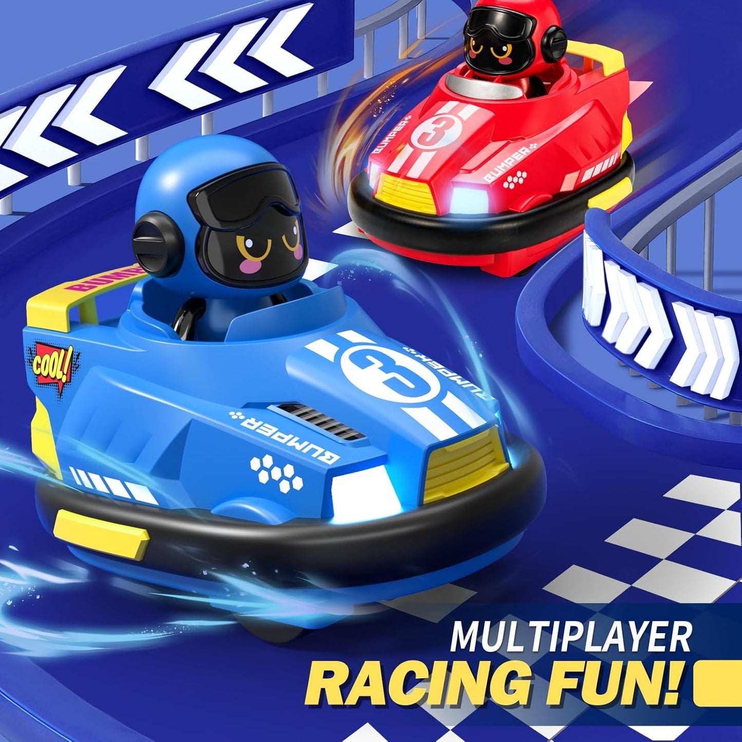 Remote Control Bumper Cars Set with LED Lights, 2-Pack Racing Cars with USB Charging, Multiplayer Racing Toy for Ages 3-8 Years