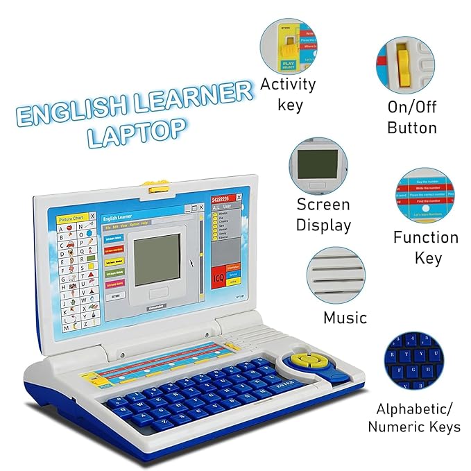 Computer English Toy Educational English Learner Laptop Toy, 20 Activities, LCD Display, Mu ...