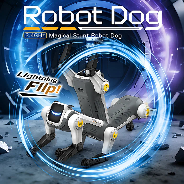 Robot Dog Toy for Kids, 2.4Ghz Remote Control Stunt Dog with Music & Light, Voice Commands, White