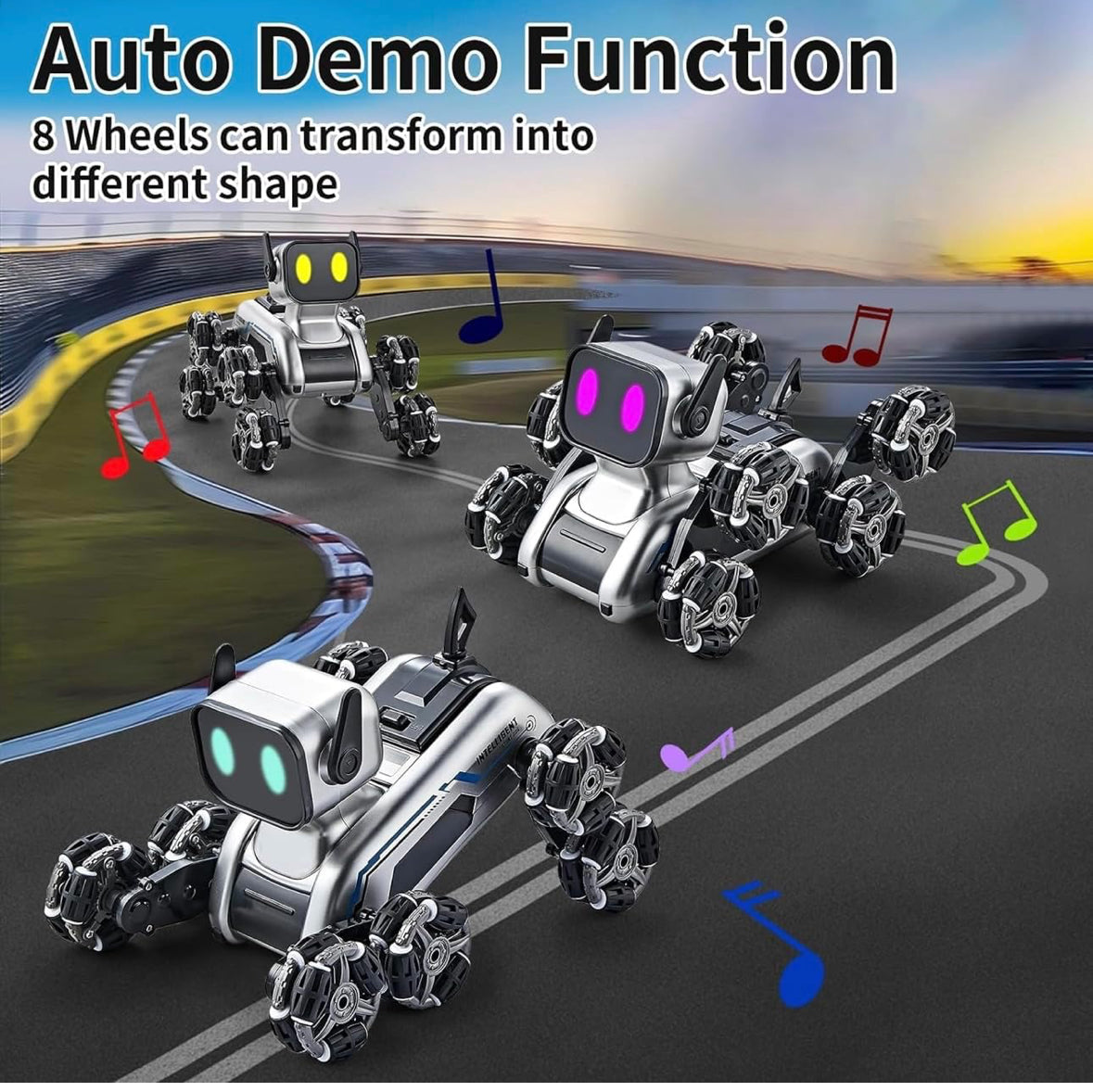 Premium RC Robot Dog, 8WD Remote-Control with Cool Light, 2.4Ghz All Terrain RC Stunt, Remote Control & Gesture Control Watch