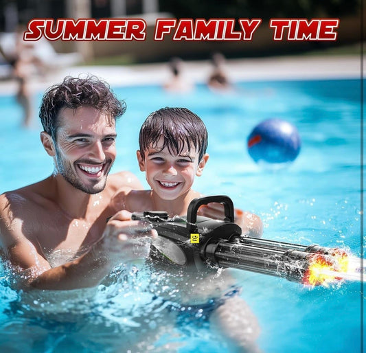 Electric Water Blaster Pichkari for Kids & Adults | Automatic Dual-Barrel Squirt Gun with LED Muzzle Flash & Water Sensor | 32-40 FT Range Power, Large Tank | Rechargeable Summer Holi Pistole