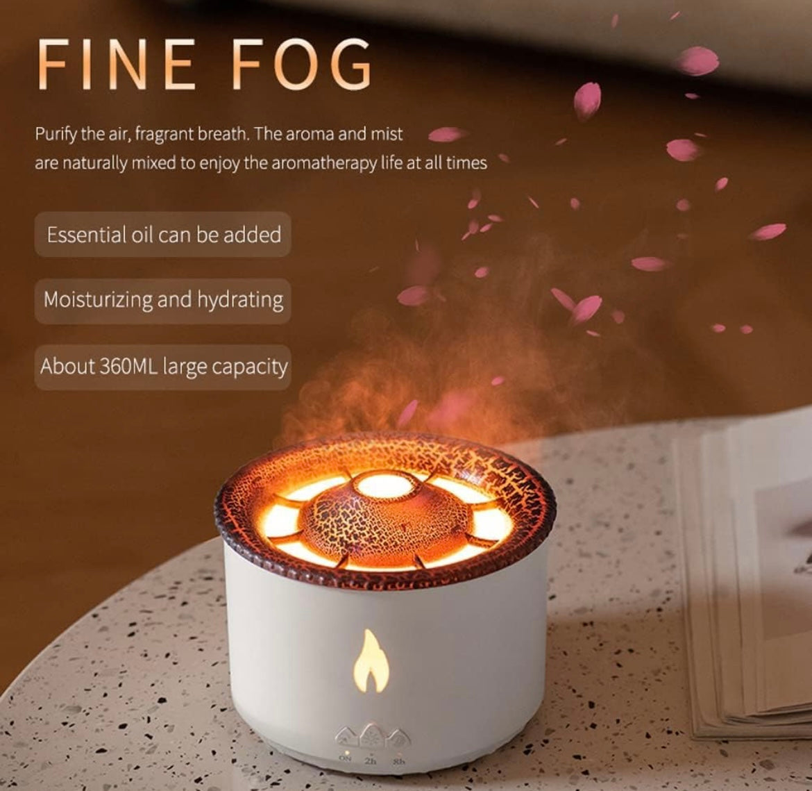 Volcano smoke Humidifier Flame Diffuser Atmosphere Light Humidifier Portable Noiseless Aroma Aromatherapy Diffuser,Auto Shut-Off (Valcano Flame)