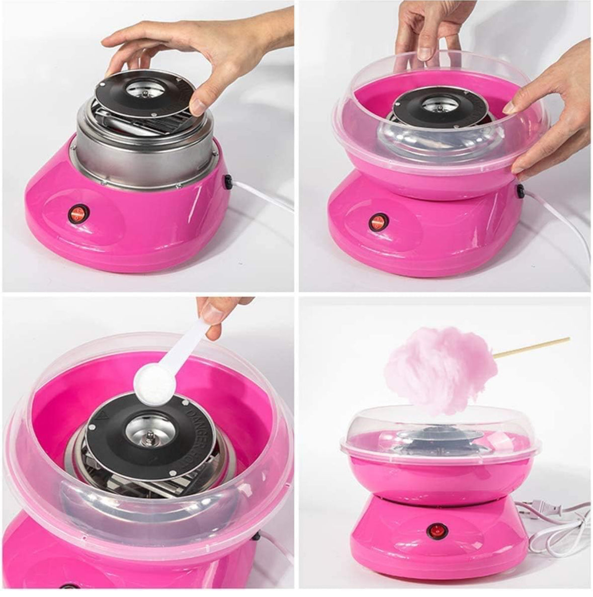 Cotton Candy Maker Machine Electric Sugar Floss Homemade Hard & Sugar Free Candy with Detachable Splash Guard + Sugar Spoon+ 10 Bamboo Sticks for Kids, Carnival Party, Kitchen Bakery Snacks - playmaster toys - hitesh nagpal toys