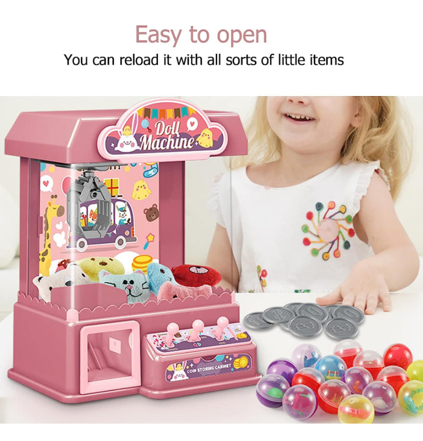 Mini Claw Machine for Kids, Doll Grabber Machine with Cool Light Music