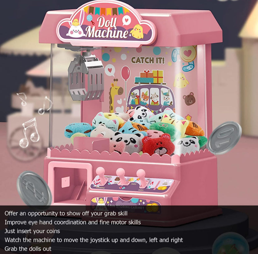 Mini Claw Machine for Kids, Doll Grabber Machine with Cool Light Music