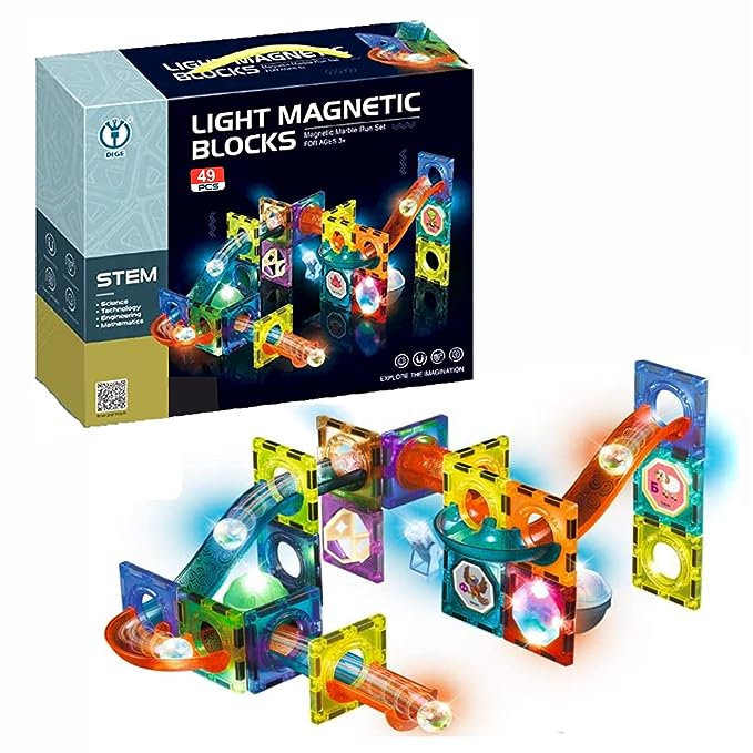 Magnetic Tiles Marble Run 49 pcs with Ligh Balls- Building Blocks - playmaster magnates