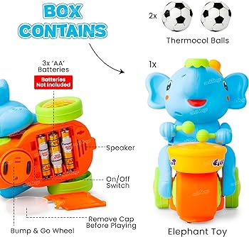 Elephant Musician Toy for Kids with Music and Flashing Light Walking Drum Playing with Lavitation Ball Electric Toys for Kids Cute Elephant Musical Toy