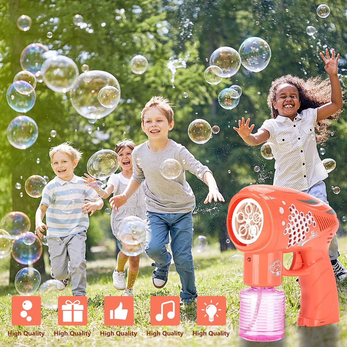 Bubble Guns for Kids with 2 Packs of bubble bottles Toddlers and party bubble gun with Refill Solutions