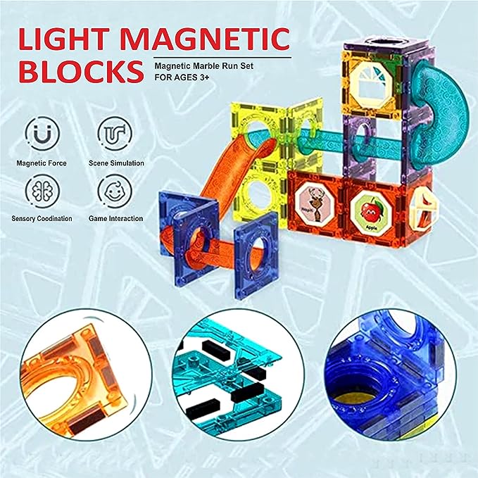 Magnetic Tiles Marble Run 49 pcs with Ligh Balls- Building Blocks - playmaster magnates