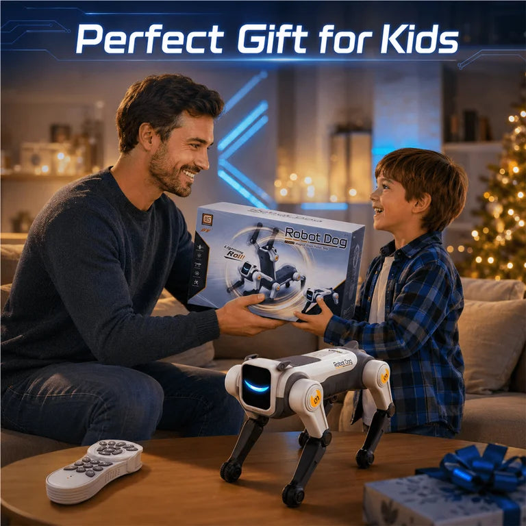 Robot Dog Toy for Kids, 2.4Ghz Remote Control Stunt Dog with Music & Light, Voice Commands, White
