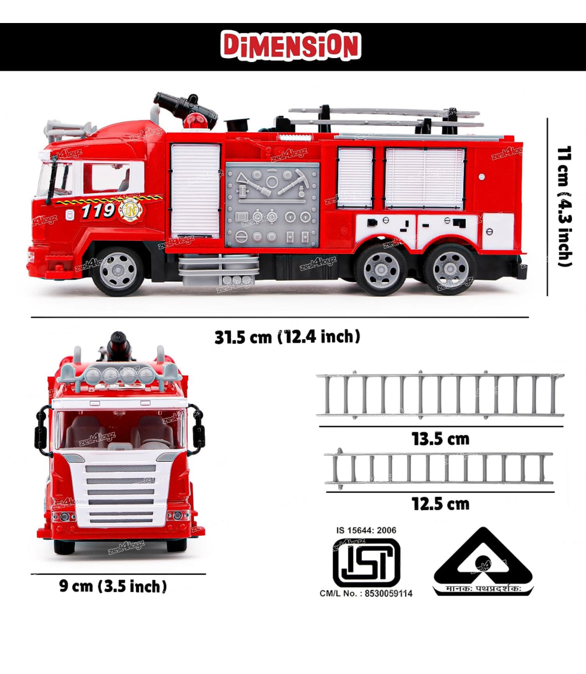 Remote control Fire Spray Truck With Ladder for Kids with Light & Music - fire brigade with siren and water spray fire truck