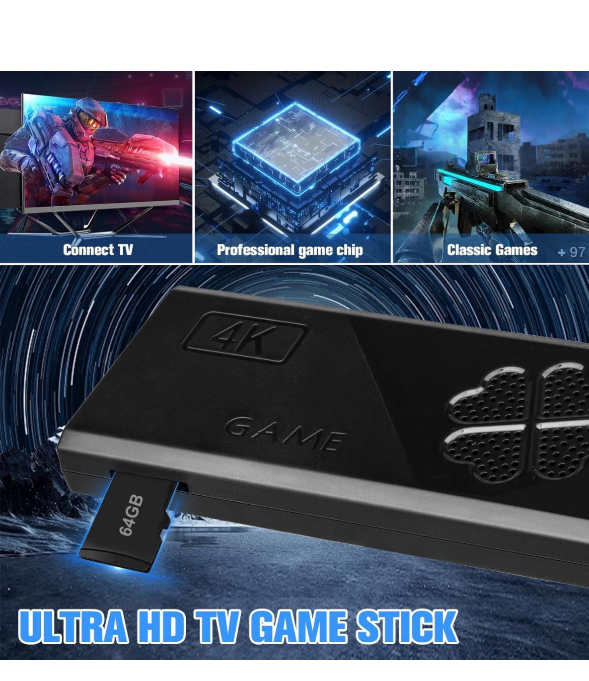 TV Video Game HDMI Console Stick 2.4g Wireless Gamepad Controller USB Built-in 4000 Classic - wireless console HDMI stick with 4000 games