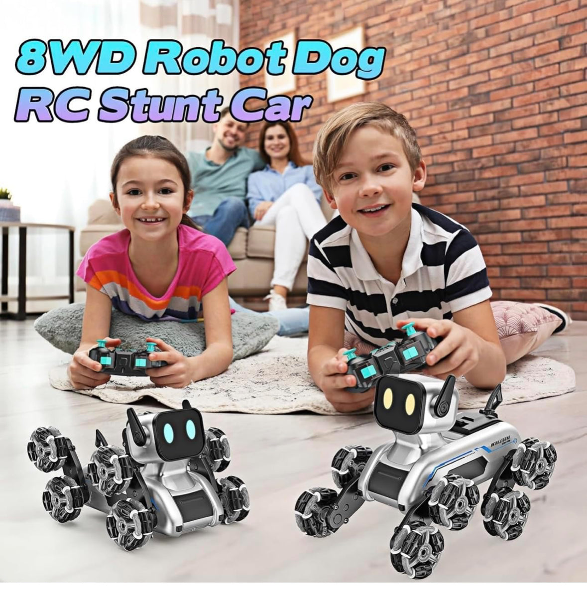 Premium RC Robot Dog, 8WD Remote-Control with Cool Light, 2.4Ghz All Terrain RC Stunt, Remote Control & Gesture Control Watch