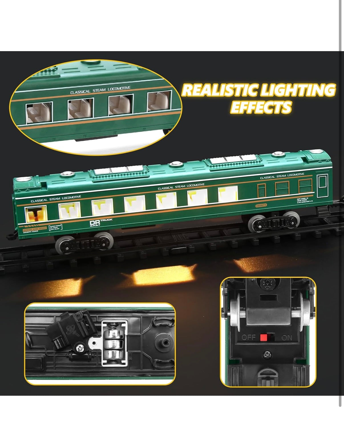 Metal engine Remote control Steam Locomotive Train Set for Kids - Electric Railway Kit w/ Coal Car, Passenger Coach, Cargo Car, Long Tracks, Smoke, Lights & Sound - Battery-Powered Toy Gift for Boys Girls