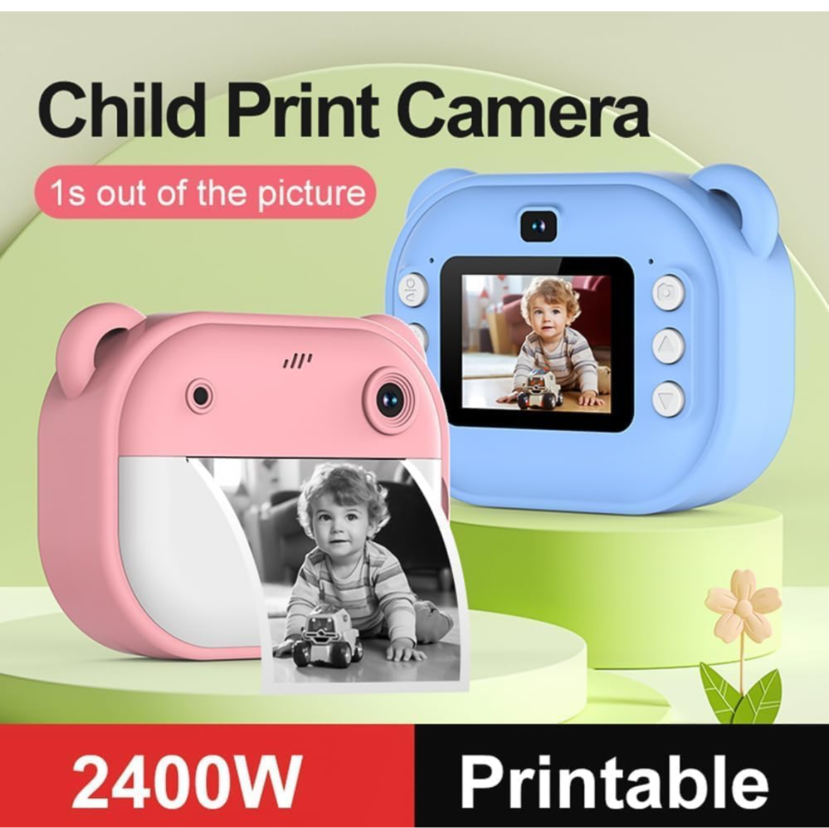 Instant Print Camera for Kids, 1080P HD Instant Print Photo, Birthday Gifts for Age 4 5 6 7 8 9 10 Girls Boys, Portable Toy with 1 Roll Photo Paper, HD Digital Video Cameras