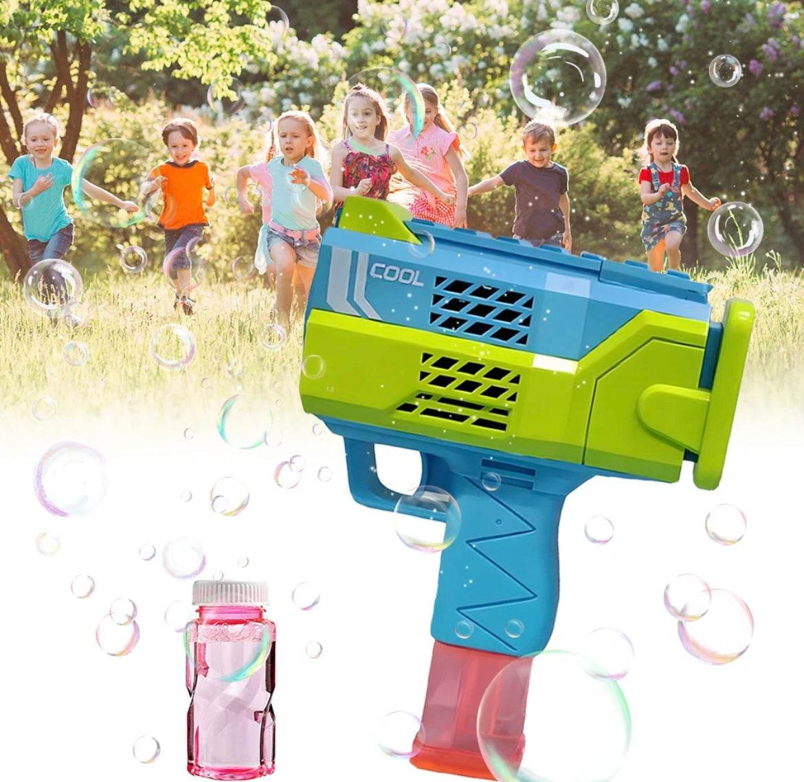 Rechargeable Bubblegun for kids - Automatica bubble gun with lights and music - playmaster toys