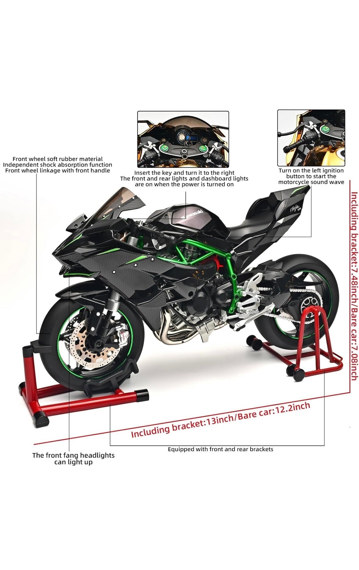 H2R bike kawasakiSuper Bike Motor Cycle - with smoke and lights Tiny Figure Racing Sports Max Energy Power
