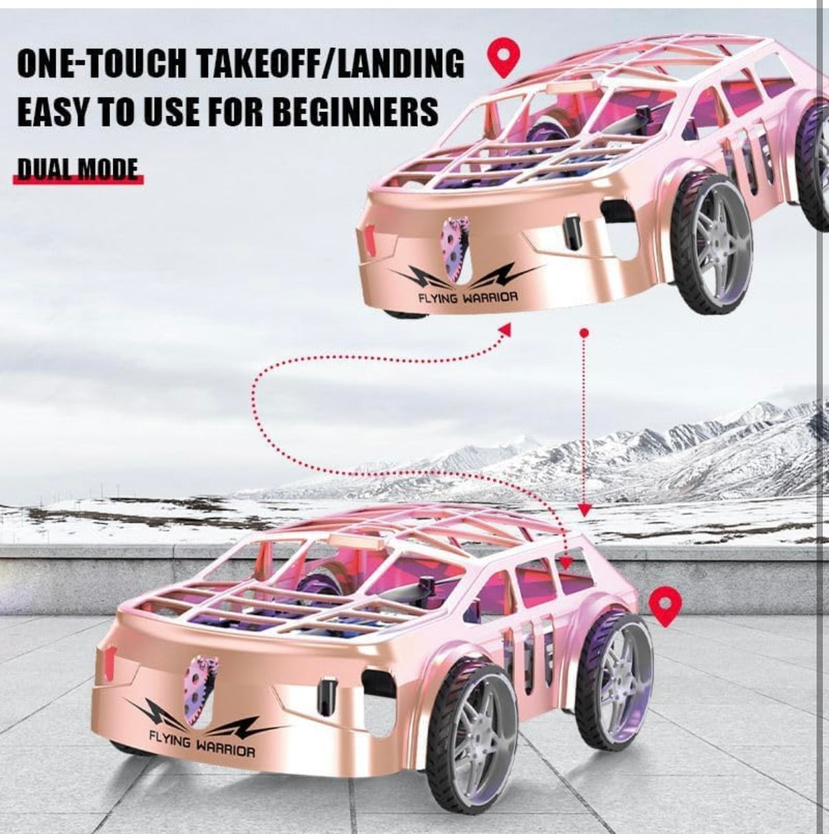 2.4GHz Flying Falcon RC Car 2-in-1 Air & Ground Racer | One-Click Takeoff Landing, Cool LED Lights Vehicle Toy for Kids Boys Girls (Multicolor)