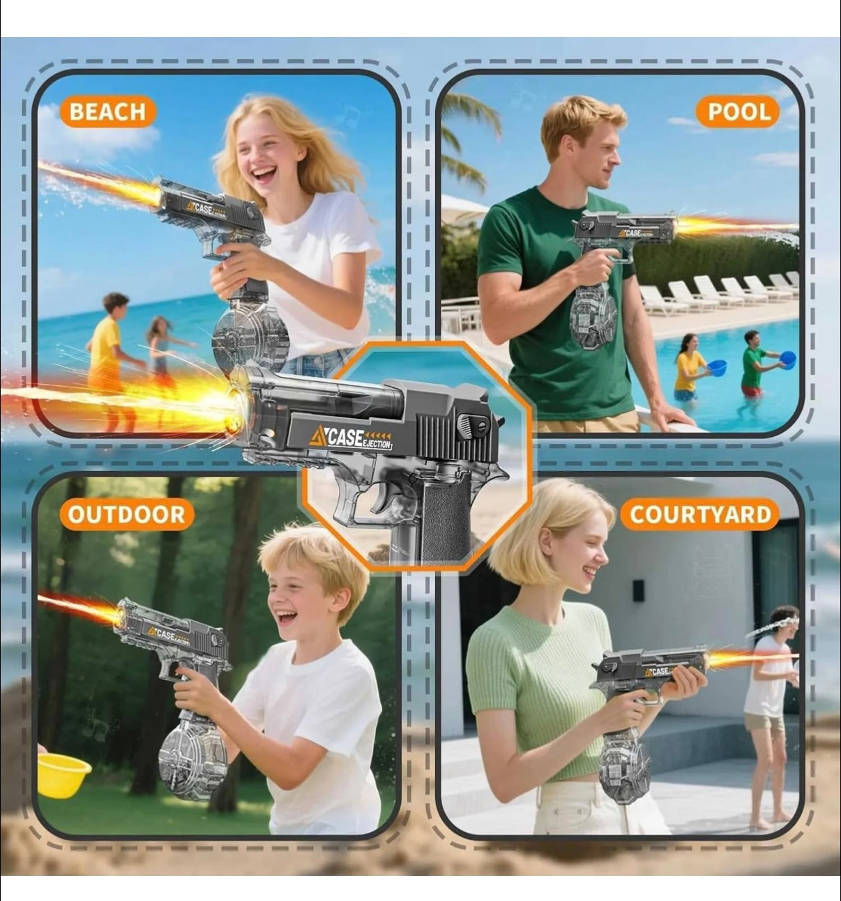 Electric Water Gun for Kids Automatic Holi Pichkari Pistol for Boys Girls Age 3 Years Above with Large Capacity Water Tank and Rechargeable Battery