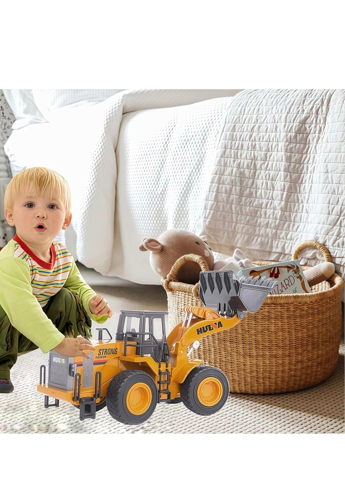Large Wheeled JCB Loader Heavy Duty Construction Metal Bulldozer, Loder Vehicle Toys for Kids, Outdoor Sandbox Car Toys,
