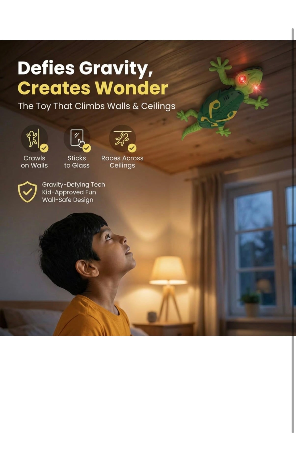 Wall Climbing Lizard Toy Remote Control with LED Eyes | Wall Crawler Gecko | Floor Ceiling Crawling Climbs Walls & Floors | Rechargeable RC Toy | Funny Prank Toys
