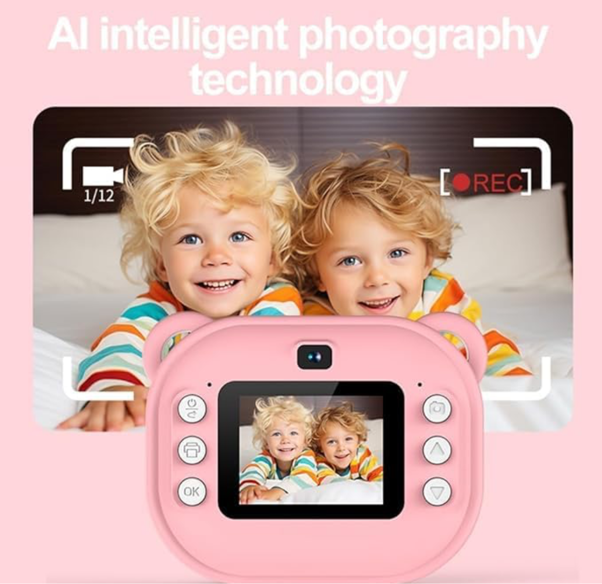 Instant Print Camera for Kids, 1080P HD Instant Print Photo, Birthday Gifts for Age 4 5 6 7 8 9 10 Girls Boys, Portable Toy with 1 Roll Photo Paper, HD Digital Video Cameras