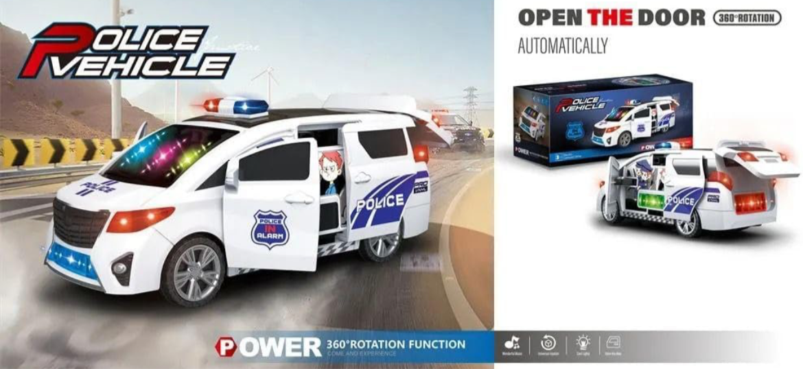 Police car with police siren - real police siren with lights - Police Vehicle Toys Battery Electric 360 Degree Rotating and Go Car All Door Auto Open Car Electrical Toys with Musical Sounds and Lights Car