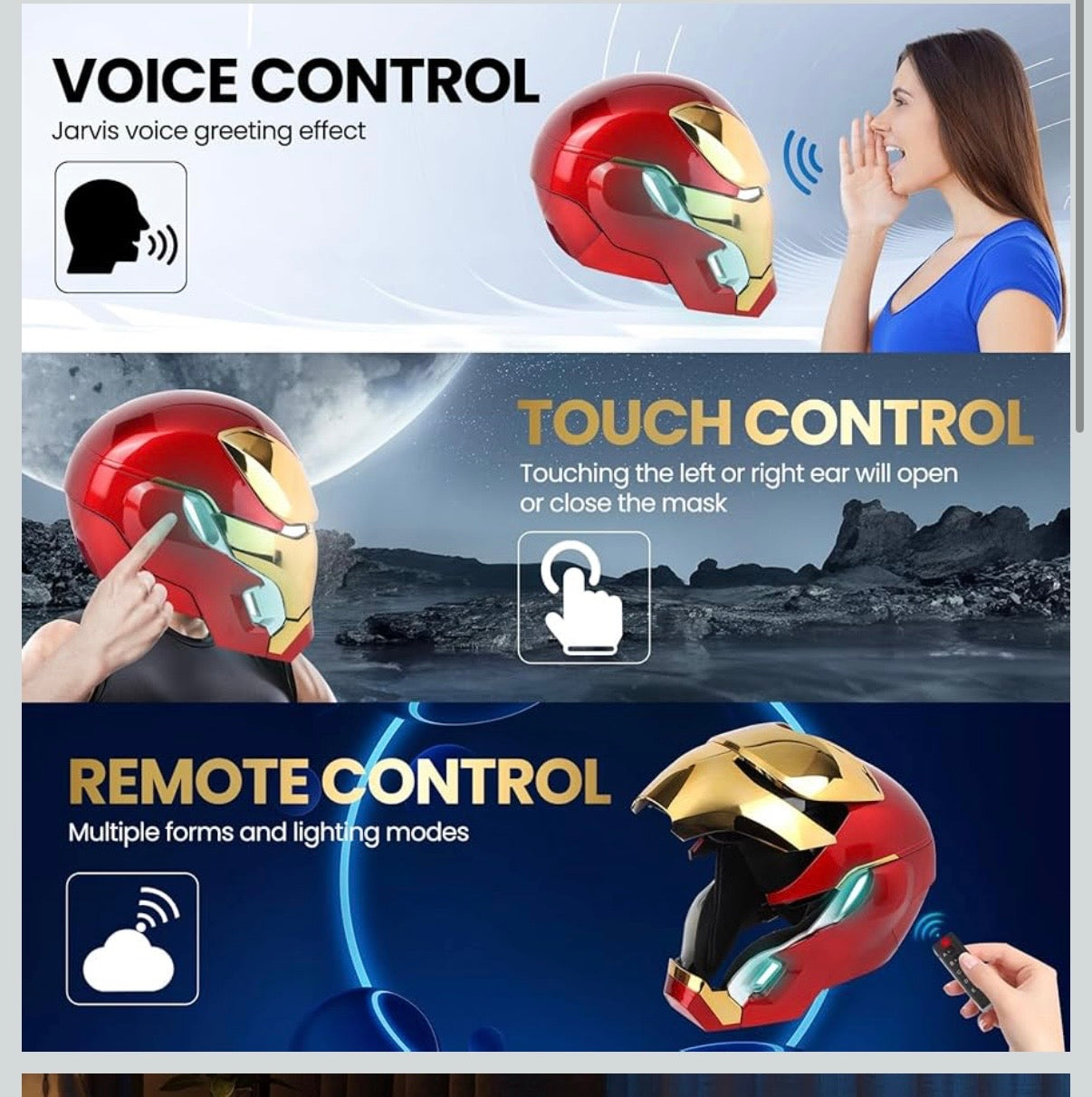 Voice command and remote control Ironman helmet - StarkTech music and one button Iron Man Helmet: Power-Up Iron Mask Random color pick