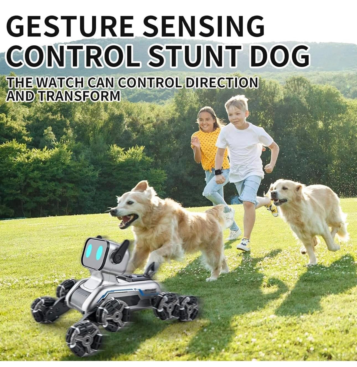 Premium RC Robot Dog, 8WD Remote-Control with Cool Light, 2.4Ghz All Terrain RC Stunt, Remote Control & Gesture Control Watch