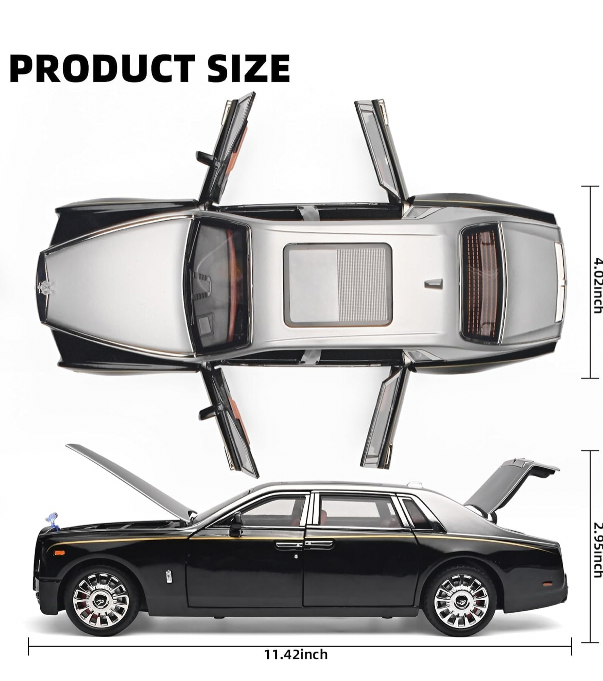 Real model Alloy Metal Pull Back Die-cast Car 1:18 Rolls Royce Phantom with lights and roof- Openable door with Light & Music