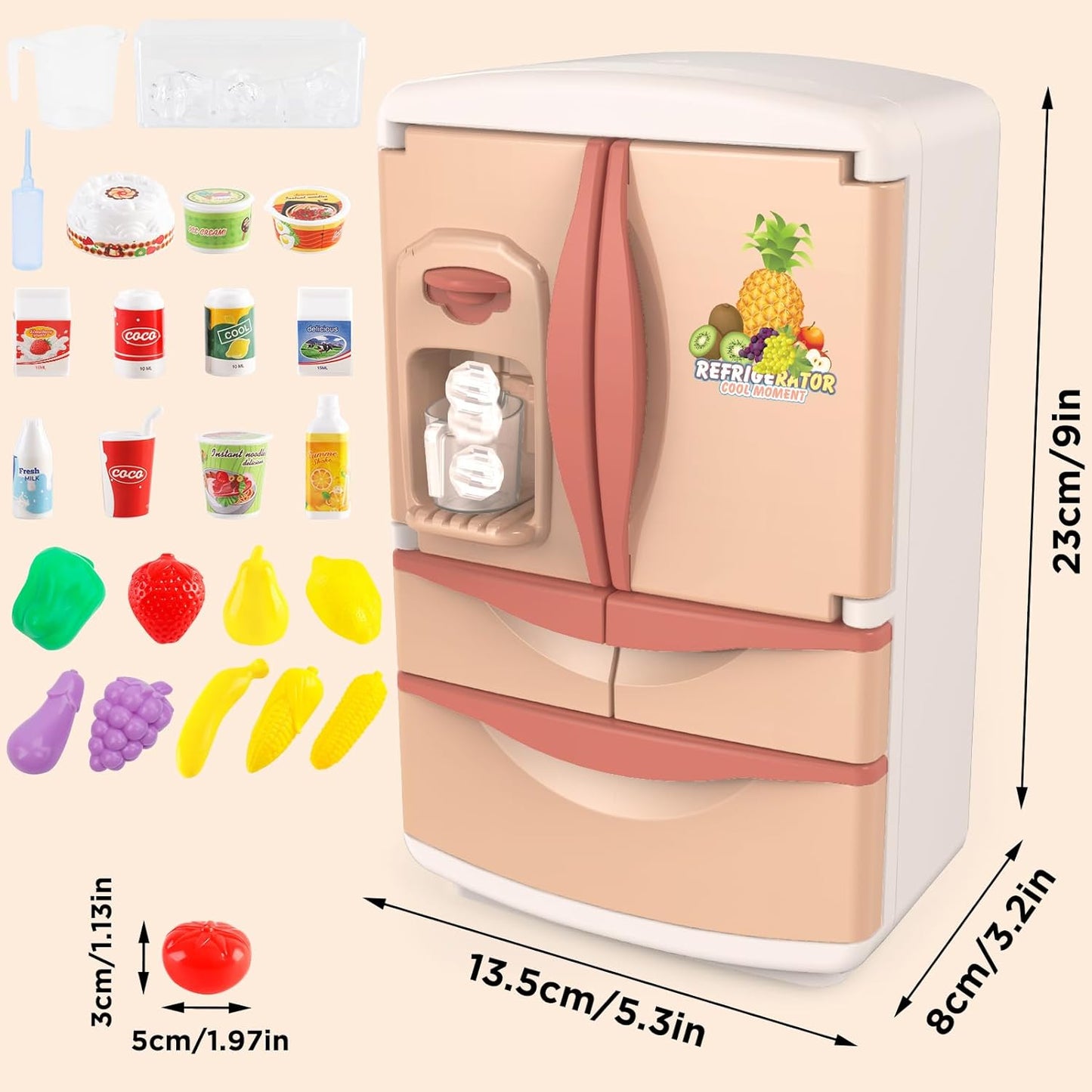 Refrigerator for kids - fridge with lights- kitchen set fridge