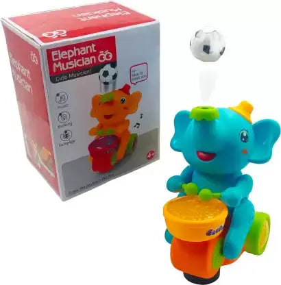 Elephant Musician Toy for Kids with Music and Flashing Light Walking Drum Playing with Lavitation Ball Electric Toys for Kids Cute Elephant Musical Toy