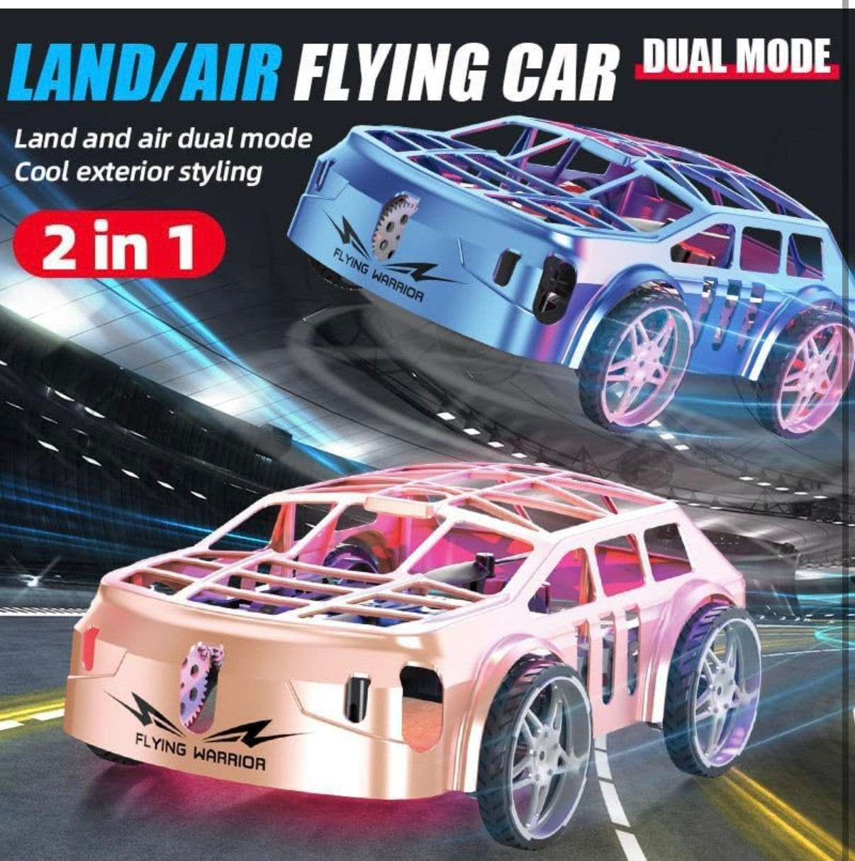 2.4GHz Flying Falcon RC Car 2-in-1 Air & Ground Racer | One-Click Takeoff Landing, Cool LED Lights Vehicle Toy for Kids Boys Girls (Multicolor)