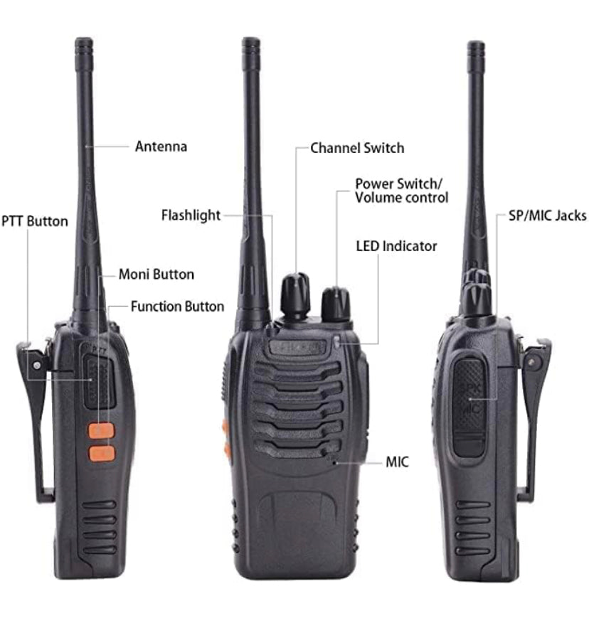 Real Walkie Talkies - Long Range (upto 450 meters) - Real walkie talkie pair with 2 chargers