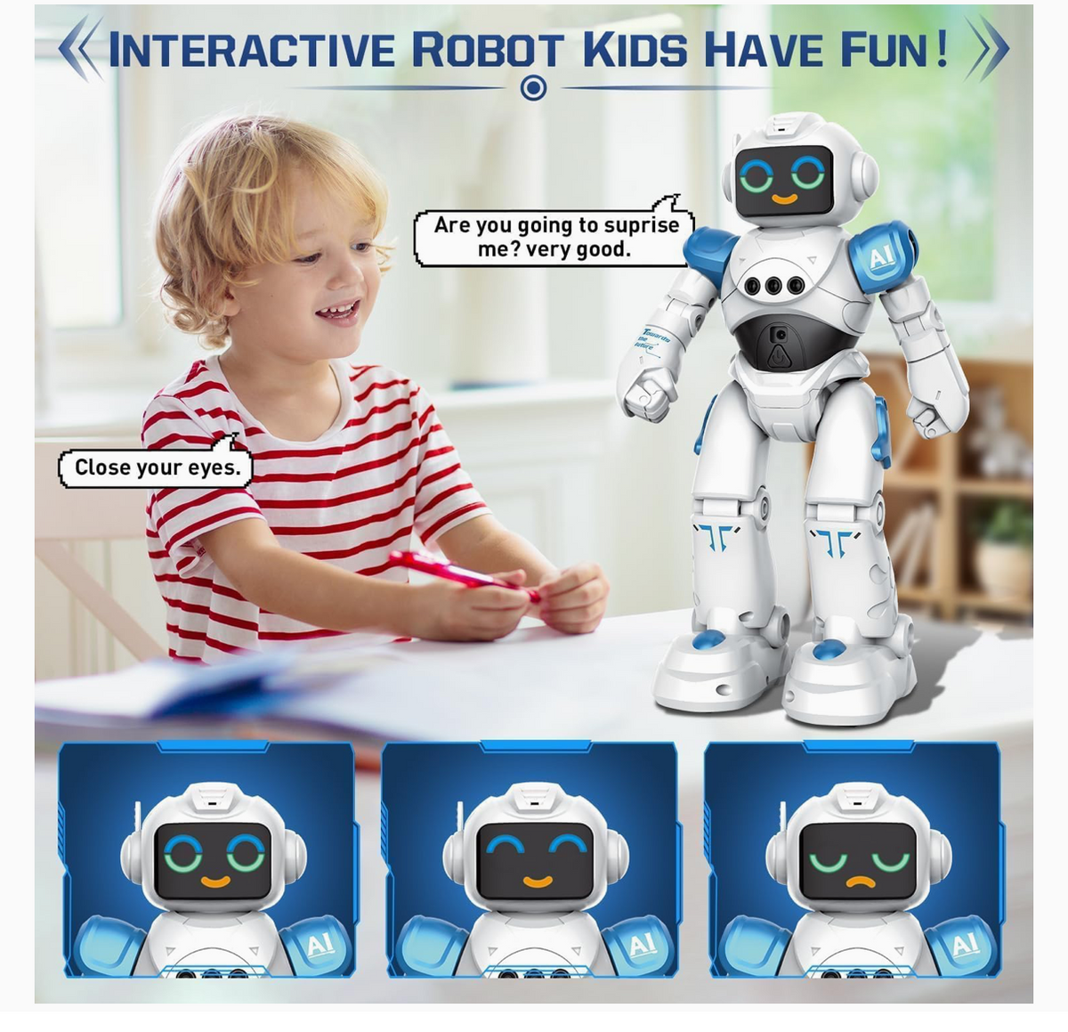 RC Robot Toys for Kids - Smart Talking Voice Remote Control Robot, Gesture Sensing Programmable Emo Robot Toy for Age 3 4 5 6 7 8 Year Old Boys Girls Birthday Gift Present