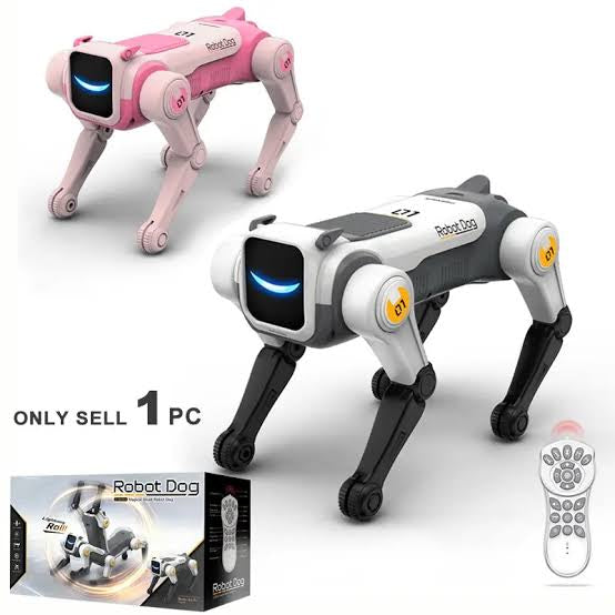 Robot Dog Toy for Kids, 2.4Ghz Remote Control Stunt Dog with Music & Light, Voice Commands, White