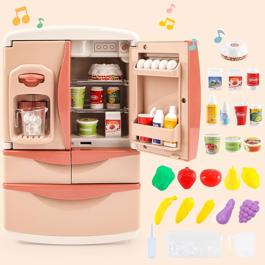 Refrigerator for kids - fridge with lights- kitchen set fridge