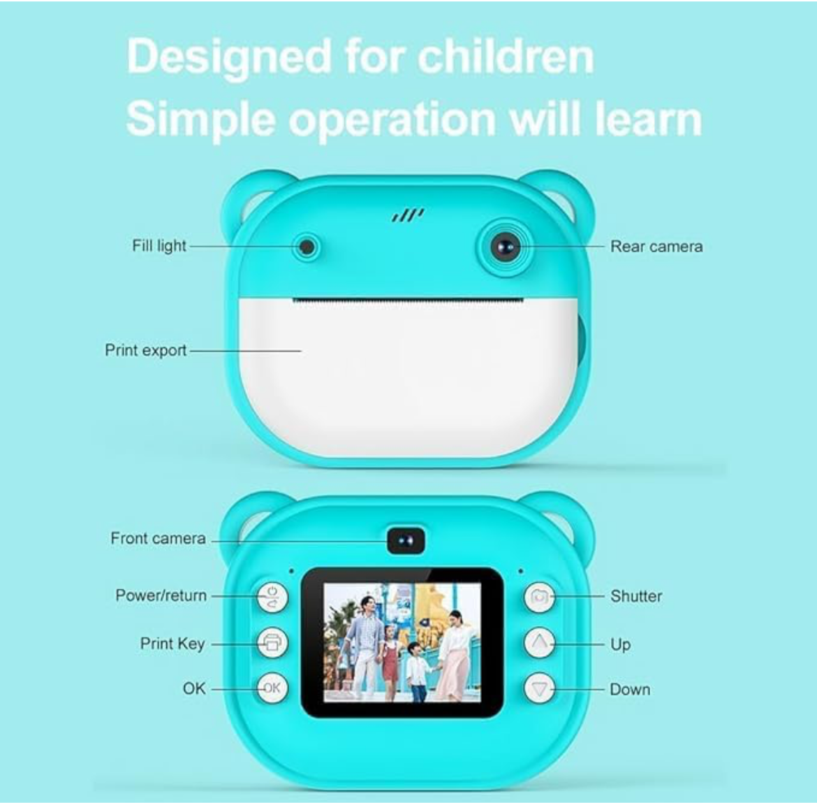 Instant Print Camera for Kids, 1080P HD Instant Print Photo, Birthday Gifts for Age 4 5 6 7 8 9 10 Girls Boys, Portable Toy with 1 Roll Photo Paper, HD Digital Video Cameras