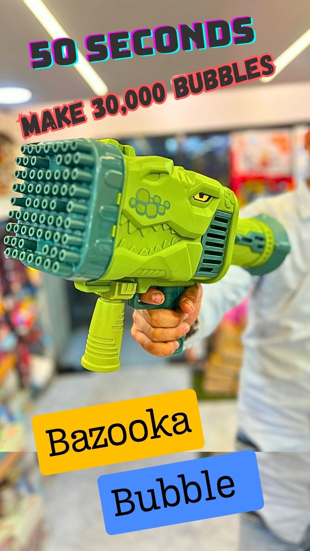 Bazooka Bubble Gun with Light & Bubble Solutions - makew 30000 bubbles in one minute - bubble gun dino for kids